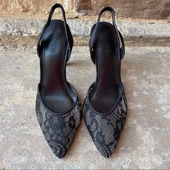 David’s Bridal Heels Black Lace Pointed Toe Slingback Womens 7 - Picture 2 of 10